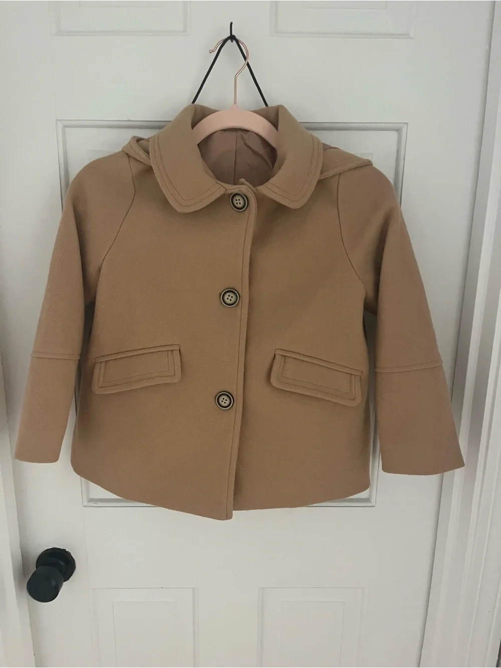 Kids Hooded Wool-Blend Coat in Camel
